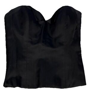 Monique Lhuillier Black Satin Strapless Bustier Top - Boned Corset - Size 6